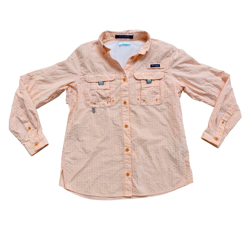 Columbia PFG Super Bahama Fishing Shirt Womens Medium Seersucker Vented L/S